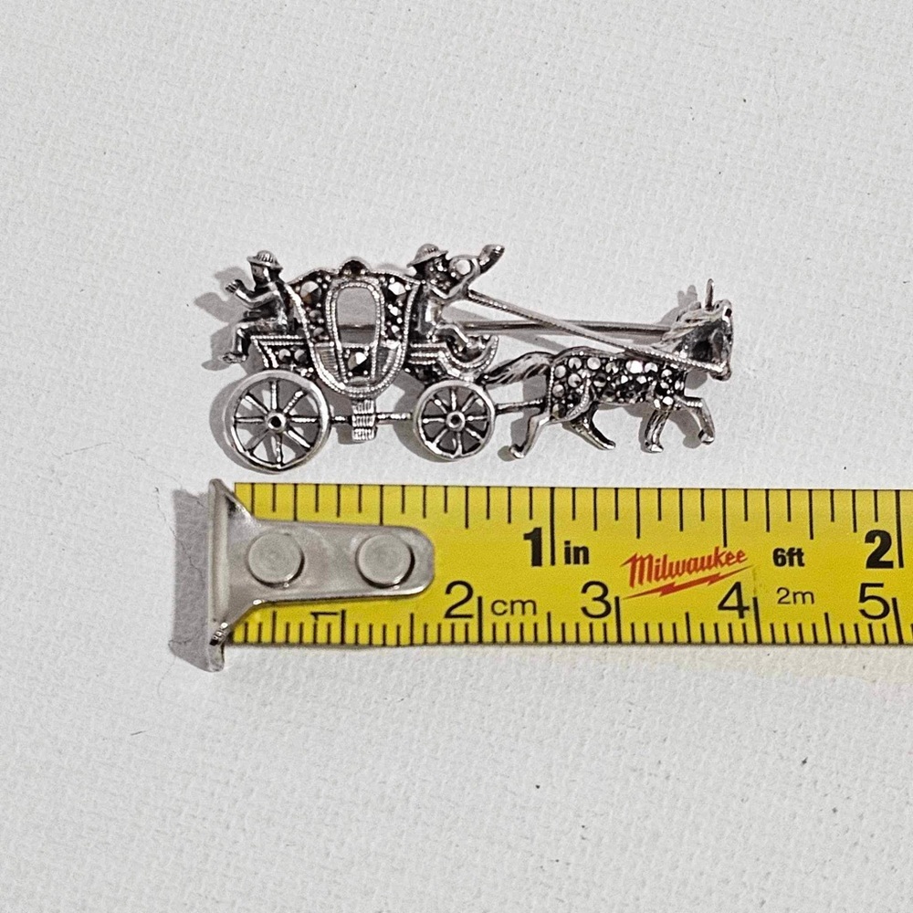 Vintage Marcasite Horse & Carriage Coach Vintage Brooch Pin Sterling Silver 925